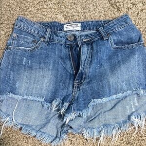 One Teaspoon Distressed Light Blue Denim Cutoff Shorts